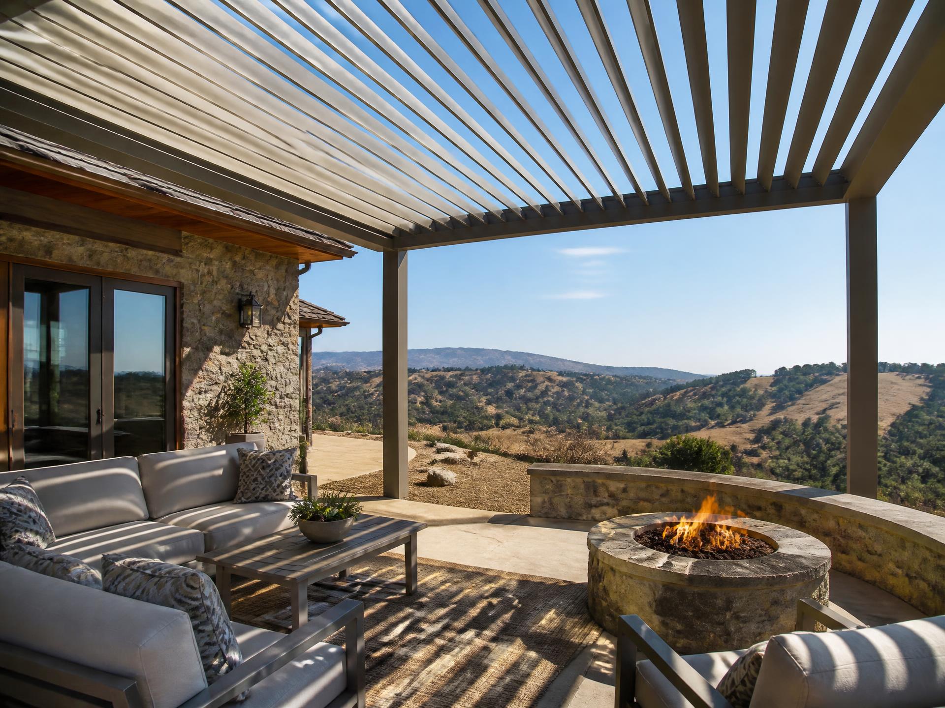 Custom louvered aluminum patio cover installed on a home in Coarsegold, CA