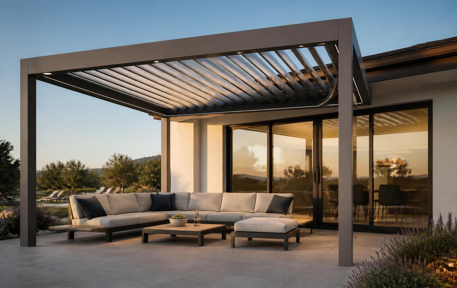 Contemporary motorized patio covers in Fowler offering adjustable shade and sun control