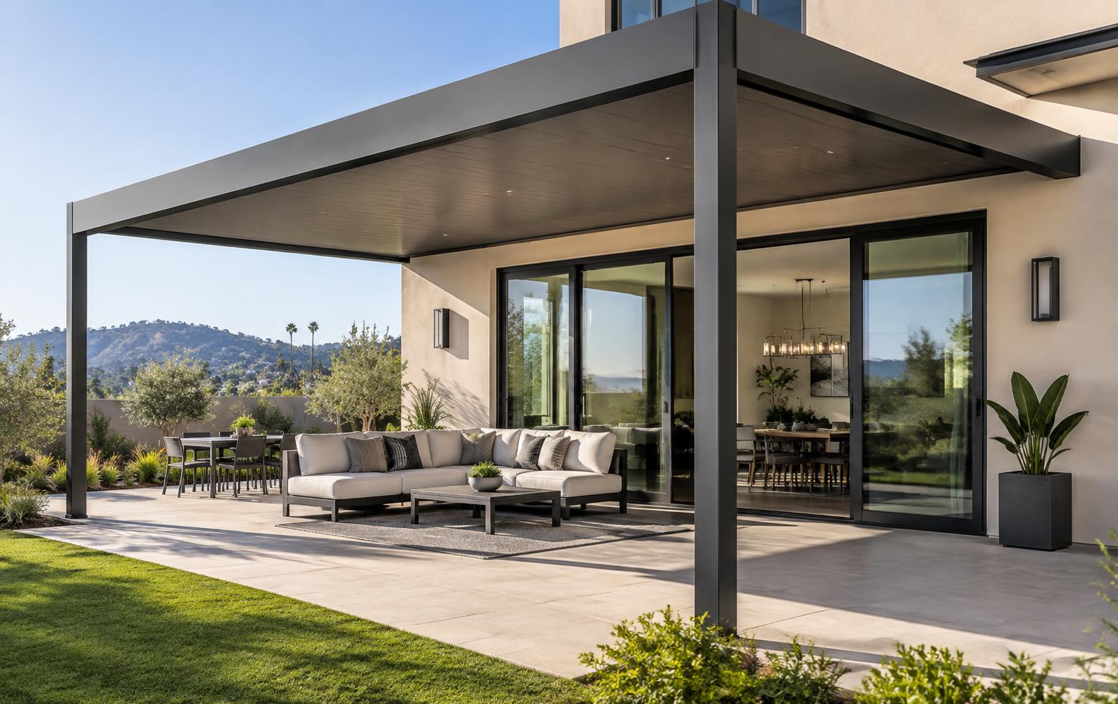 Modern roof mounted patio cover in Friant & Millerton.